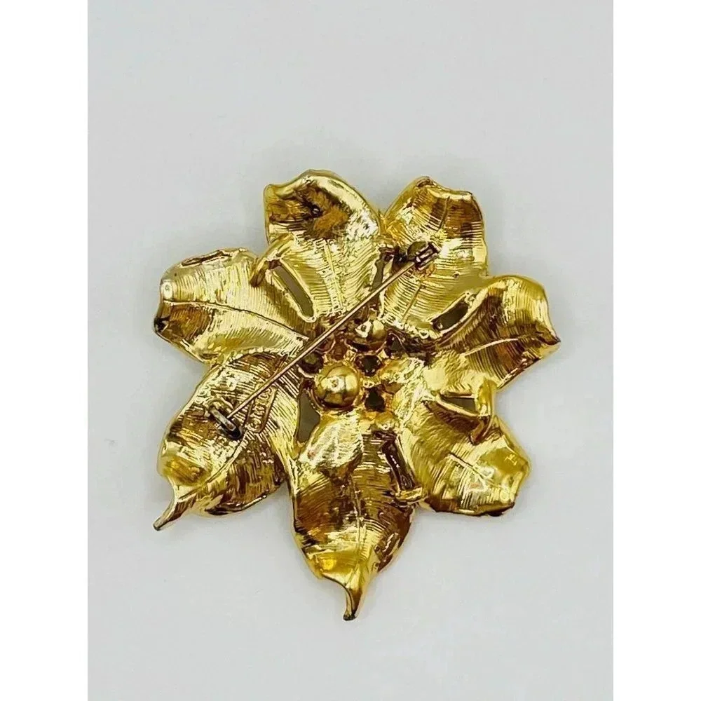 Vintage Cadoro Flower with Pearls Gold Tone Brooch Pin 2.5